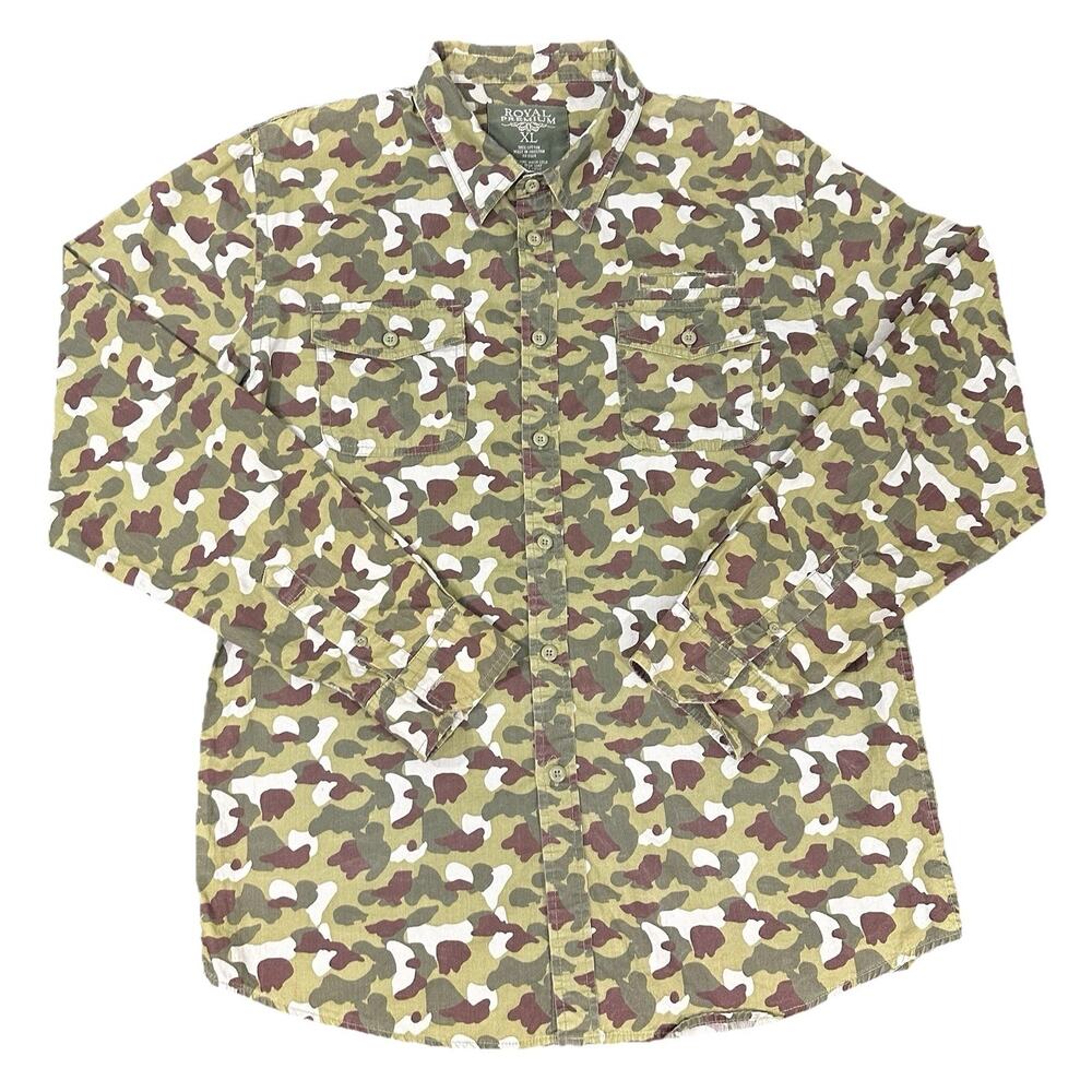 Royal Premium Men’s Camo Pattern Long Sleeve Dress Shirt - Size XL - 100% Cotton
